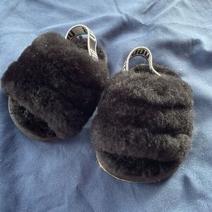 UGG Fluff Yeah Black Faux Fur Toddler Slippers Sz 2/3 BNWOT